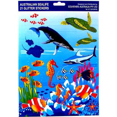 Australian Sealife Glitter Stickers, A4 sheet